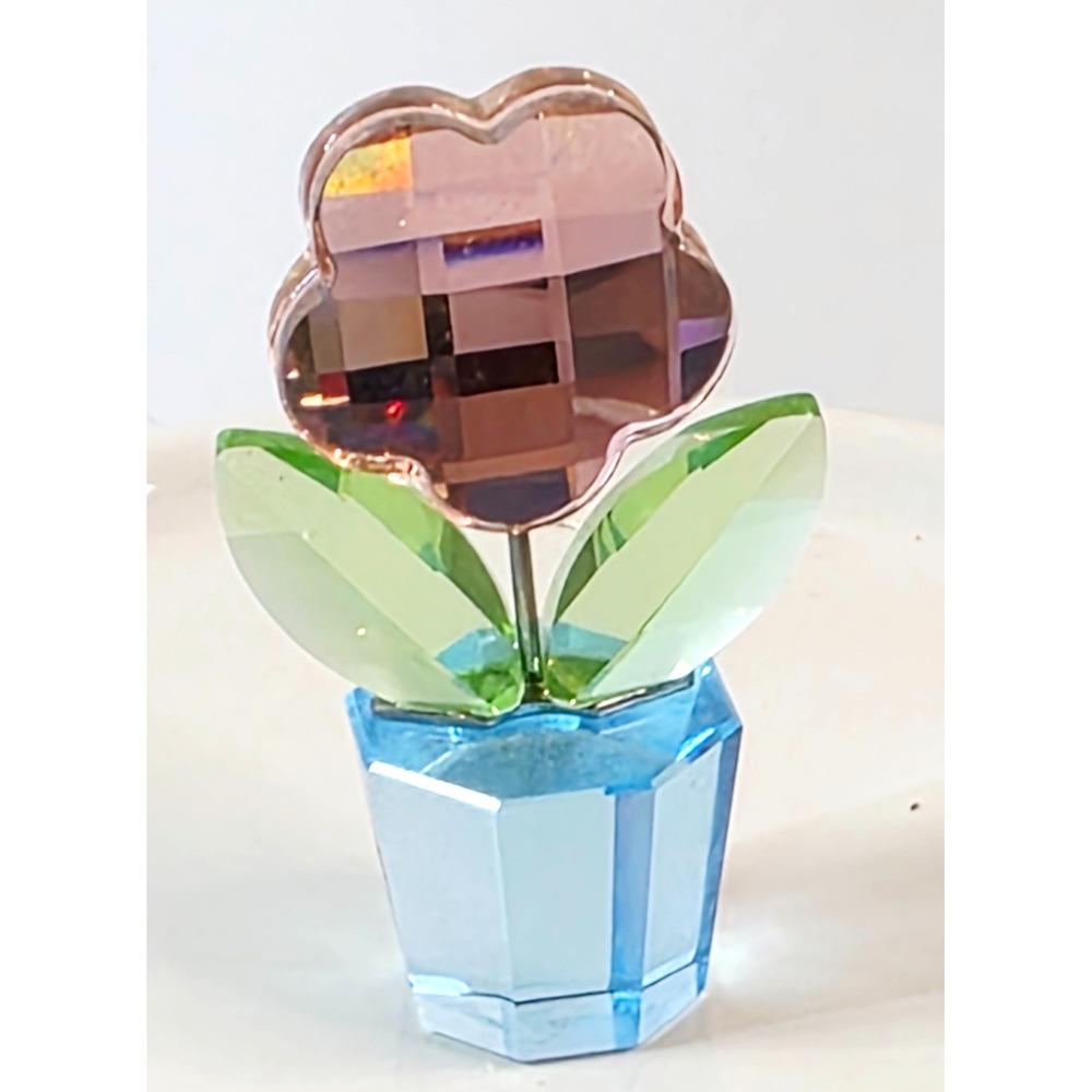 Swarovski Happy Flower Purple Pink Flower in Blue Pot Miniature Figure
